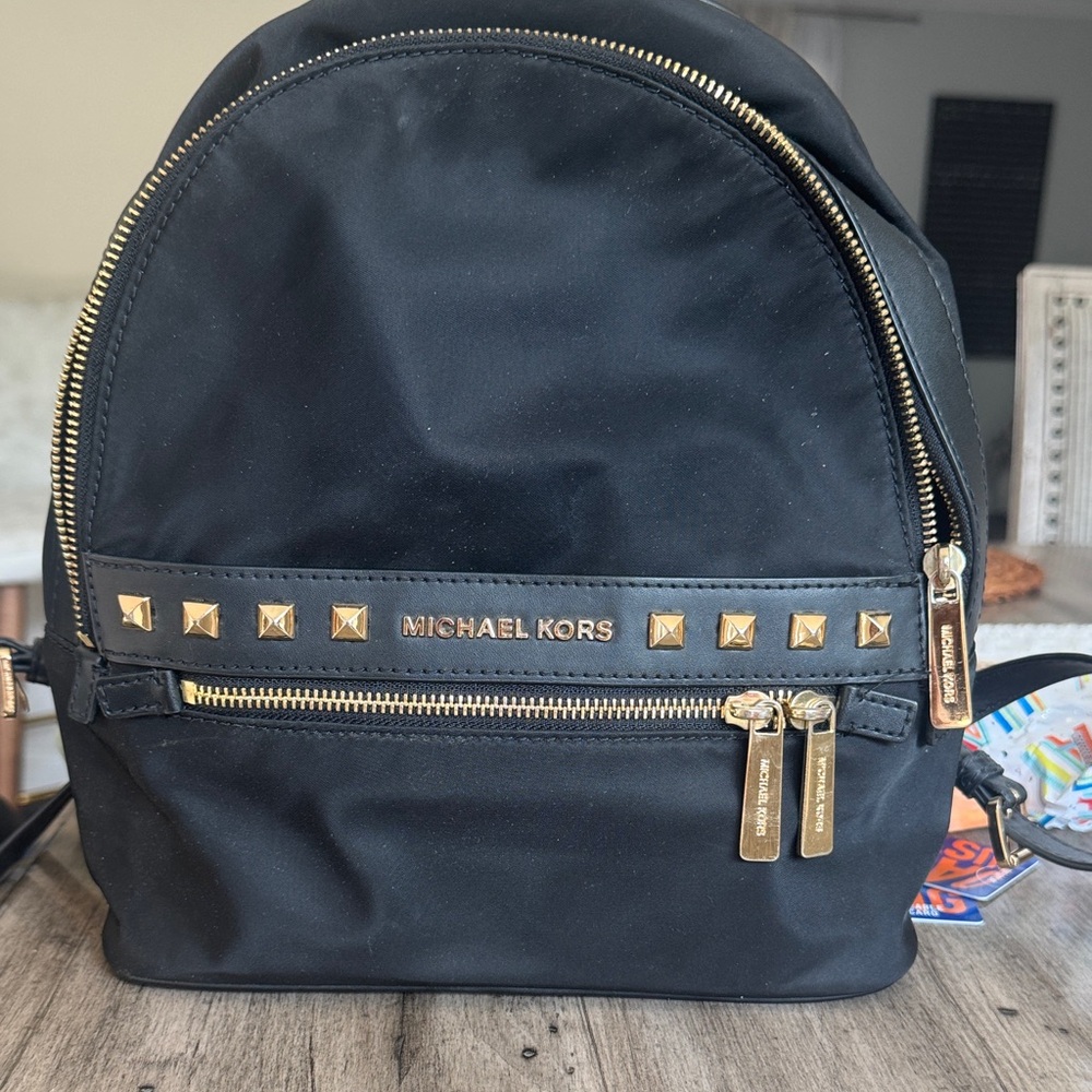 Michael Kors Black Backpack with Gold Studs